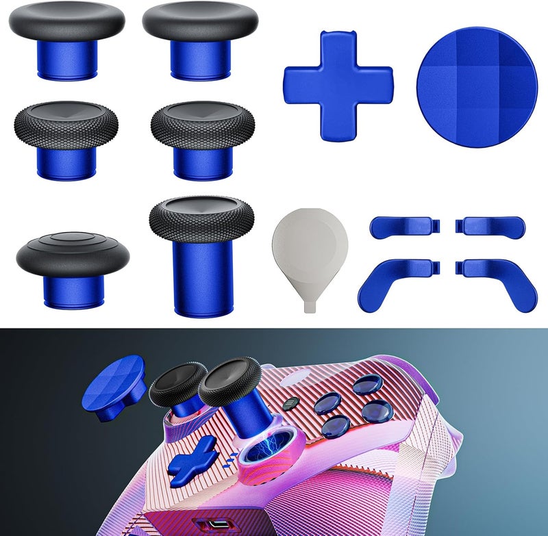 ZAPOLEX 14-in-1 Controller Accessories Kit Compatible with Xbox Elite Series 2, 6 Premium Metal Thumbsticks, Swap Joysticks, 4 Interchangeable Paddles, 2 D-Pads, 1 Tool & 1 Storage Bag (Blue) - Image 1